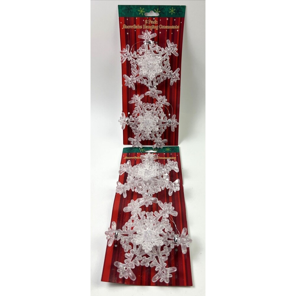 Clear Snowflake Christmas Ornaments From Deluxe Imports 4" Lot of 2 (plastic)